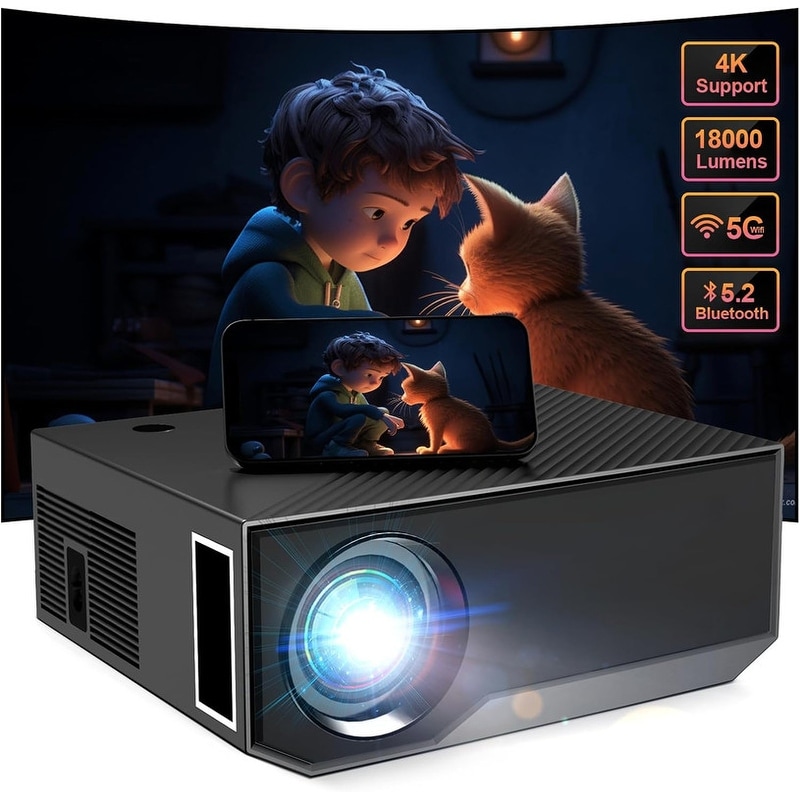 Projector with WIFI and Bluetooth, 1080P Native Full HD Video Projector, 18000L Movie Projector, 300" Max Bild Compatible