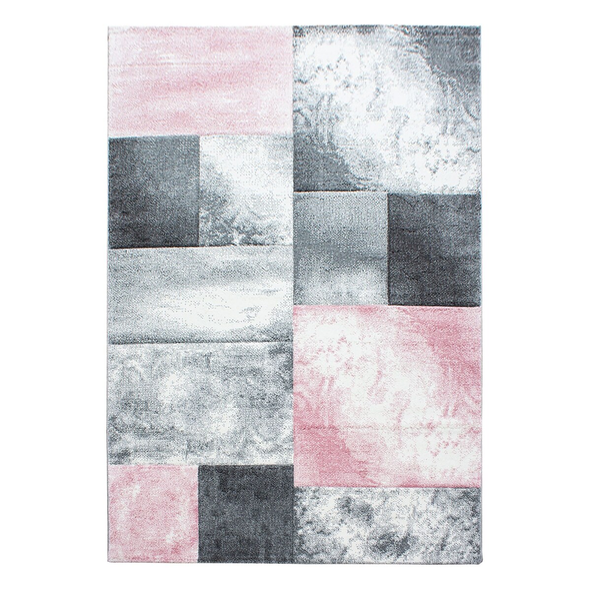 Carpetsale24 Teppich 120x170 cm – Kurzflor Konturenschnitt in Pink Grau Weiß – Kariertes Design, für Wohnzimmer, Schlafzimmer, Esszimmer Image