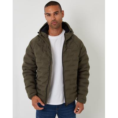 Khaki Green Hooded Quilted Jacket