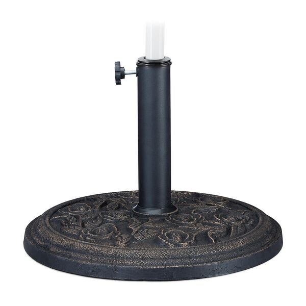 relaxdays Runder Sonnenschirmständer schwarz-gold mit Rosendekor mehrfarbig Image