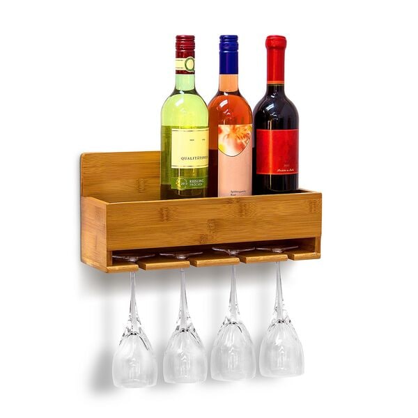 relaxdays Weinregal mit Glashalter 17 x 37 x 11,5 cm braun Image