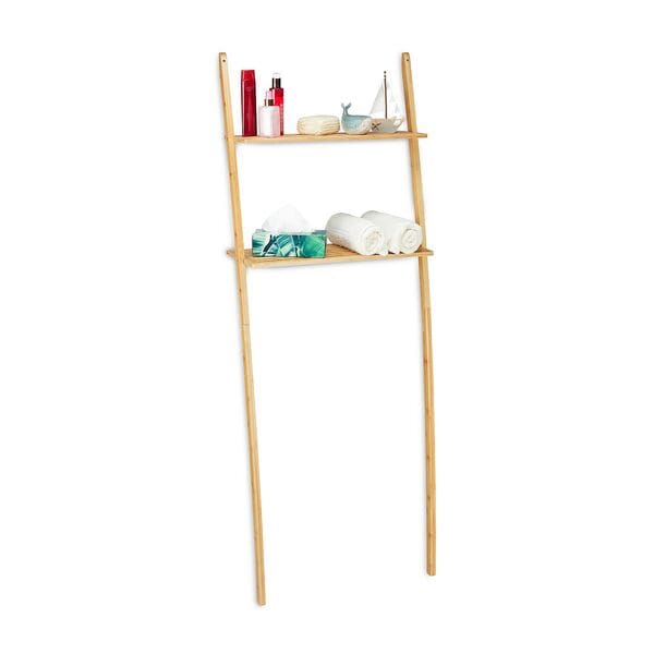 relaxdays Waschmaschinenregal Bambus mit 2 Ablagen 175 x 66 x 30 cm braun Image