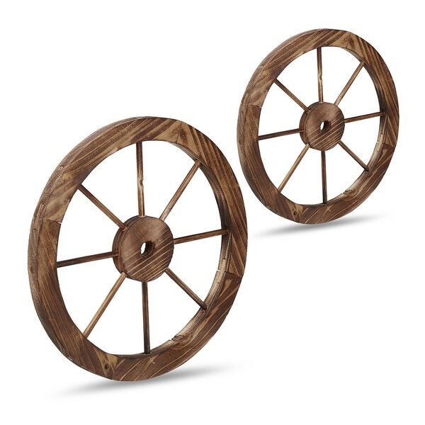 relaxdays 2er-Pack Wagenräder aus Holz braun