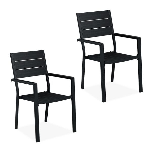 relaxdays 2er-Set Gartenstühle mit Holzmuster schwarz schwarz