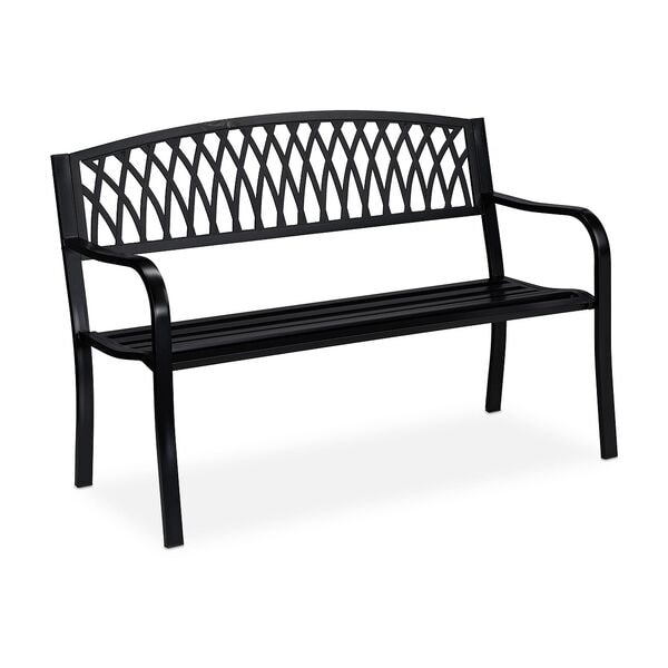 relaxdays Gartenbank mit Rautenmuster schwarz schwarz