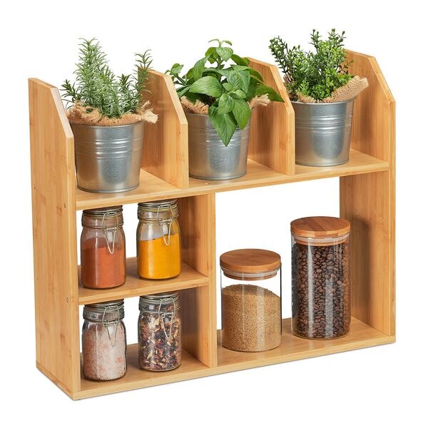 relaxdays Bambusregal 6 Fächer 45,5 x 55 x 16 cm natur mehrfarbig
