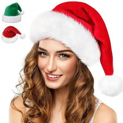 Merry Christmas Hats Thickened Long Plush Santa Claus Red Xmas Hats For Adult Kids Christmas New Year Plush Christmas Hat