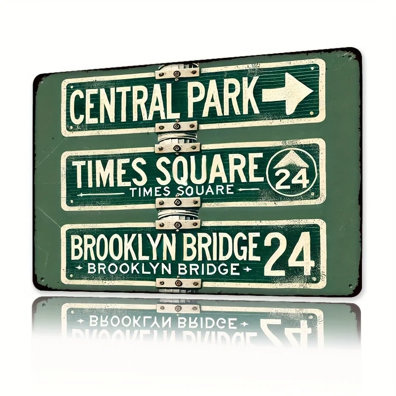 Vintage Central Park & Brooklyn Bridge Metallschild – Eisen-Wandkunst für Zuhause, Hof oder Männerhöhle-Dekor, Retro-Grün-Dekoration