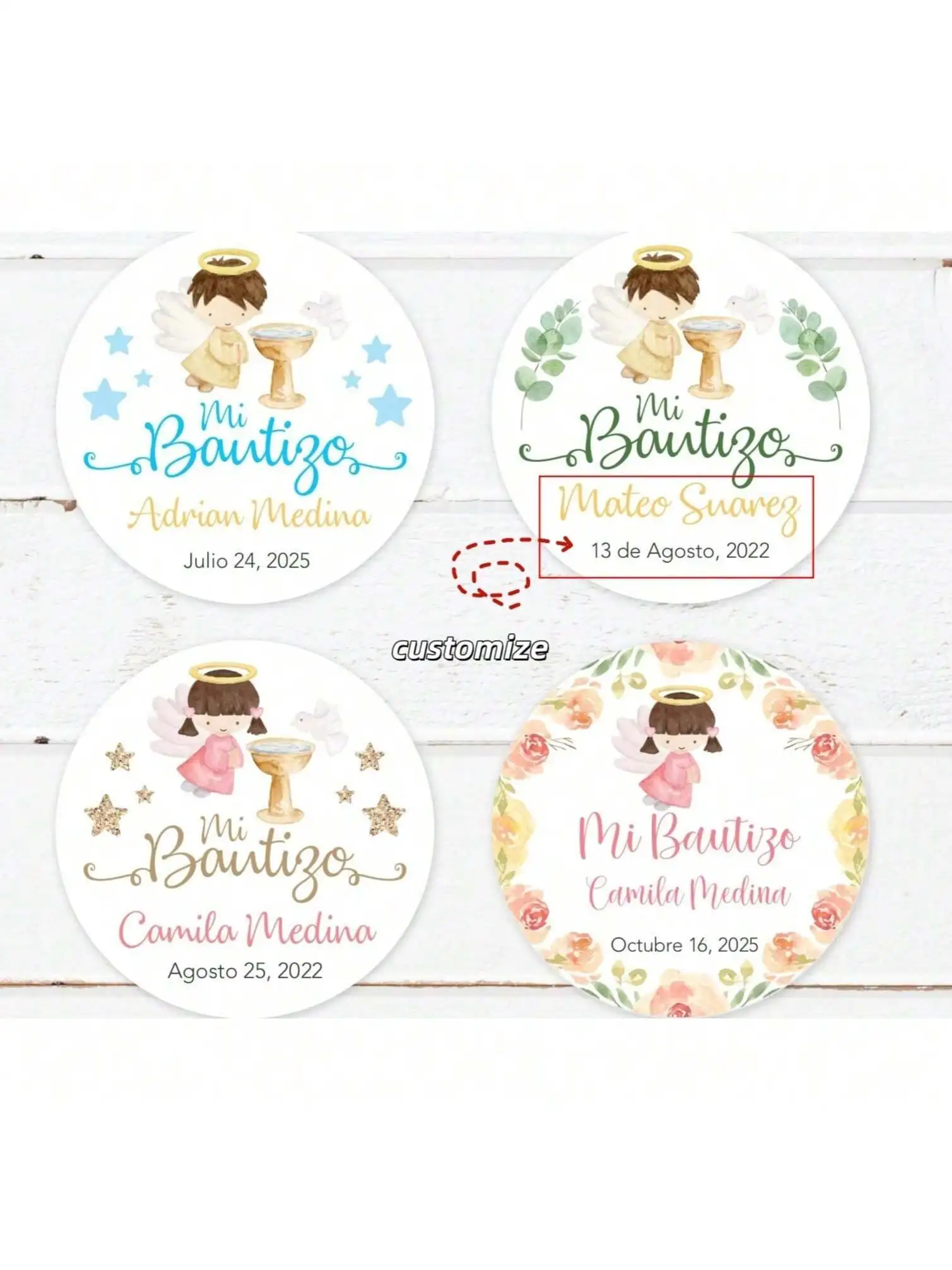 100 Stück personalisierte Namens-Erstkommunion-Geschenketiketten, Erstkommunion-Aufkleber, wasserdichte 1,5 ~ 3 Zoll Erstkommunion-Etiketten Image