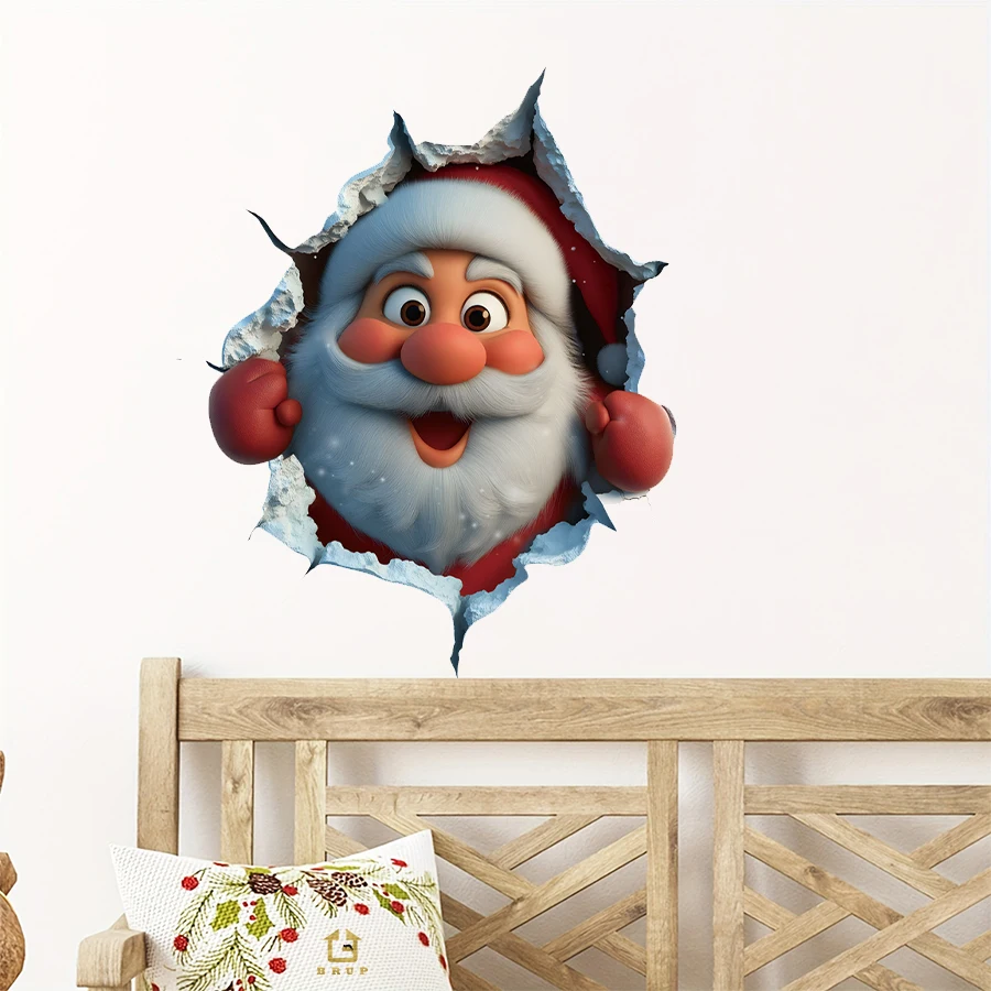 Weihnachten Santa Kranz Wandaufkleber mit Loch Effekt 2D Home Decor für Kinder Baby Zimmer Schlafzimmer Kinderzimmer Dekoration Wandtattoo