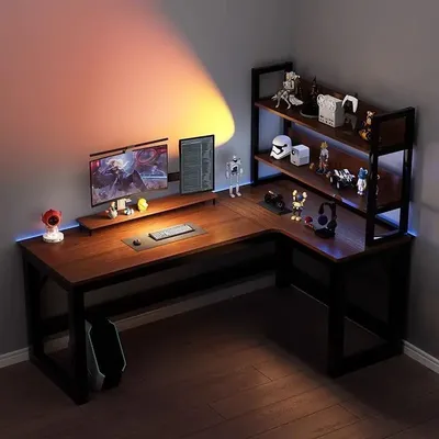 Corner Gaming Table Corner Computer Table Desktop Household Double Desk Bookshelf Combination Bedroom