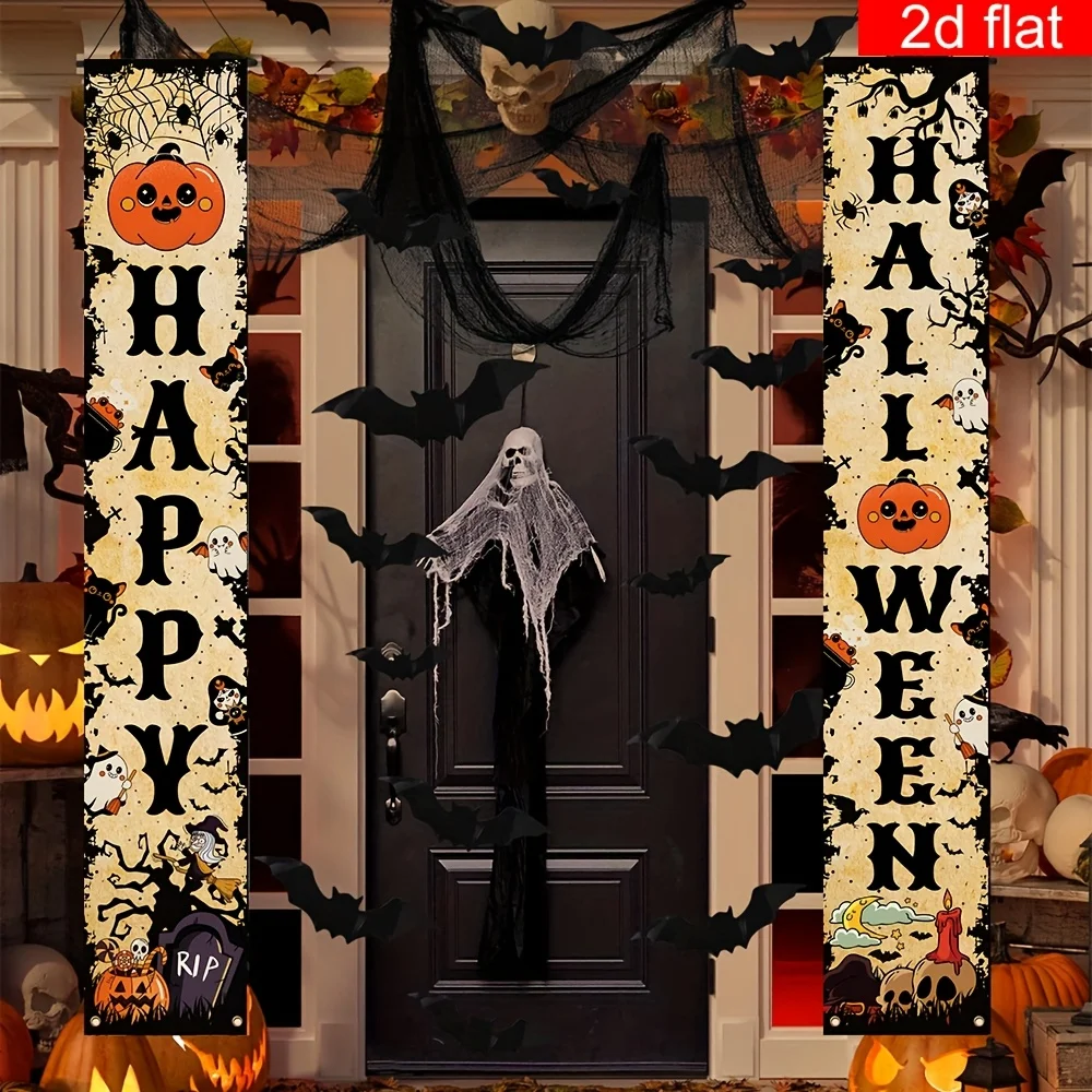 1 Paar Halloween-Veranda-Banner zum Aufhängen, Süßes oder Saures, Kürbiskopf, Happy Halloween, Zuhause, Zimmer, Urlaub, Dekoration, Partyzubehör Image