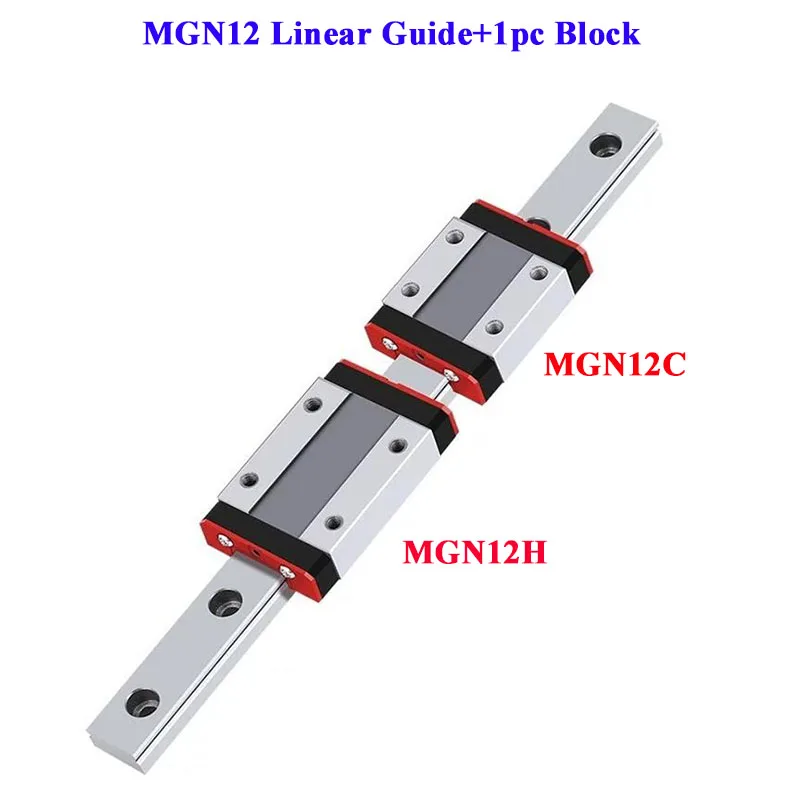 12 mm Linearführung MGN12 Miniatur-Linearschiene L = 100–1000 mm + 1 Stück MGN12H oder MGN12C Blockwagen für 3D-Drucker Schwarz/Rot Image
