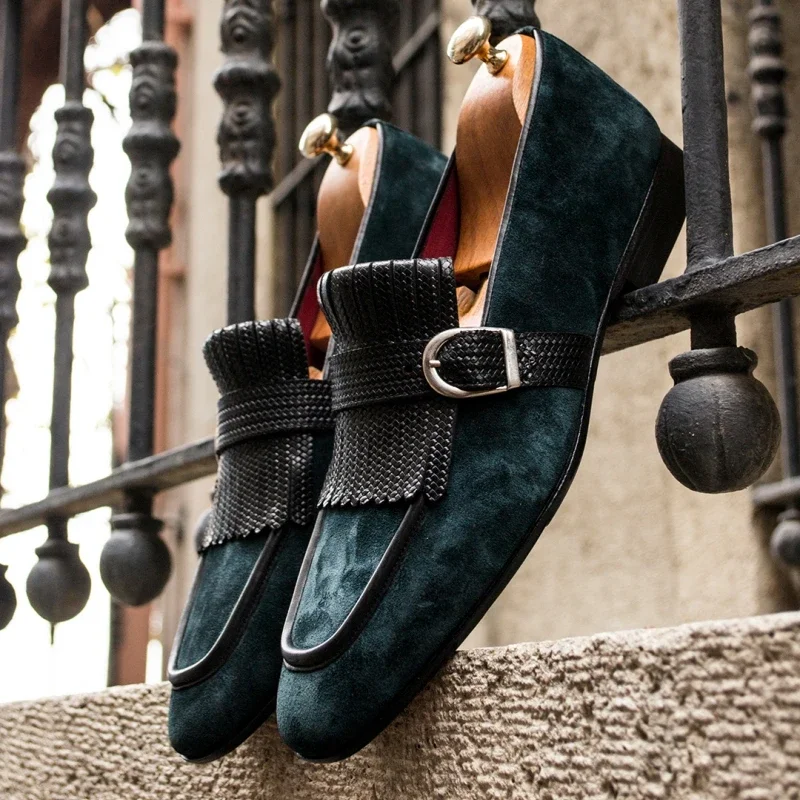 Grüne Männer formelle Schuhe Slipper Herde Quasten Slip-On runde Zehen Party Hochzeits schuhe für Männer Größe 38-46 Image