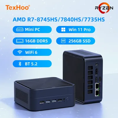 TexHoo Mini PC Windows 11 Pro, AMD Ryzen 7 8745HS Dual-Channel 16GB DDR5 512GB SSD 4K Mini Computer WiFi6 BT5.2, Gaming Computer