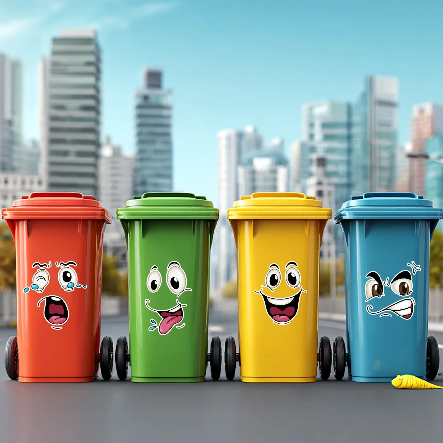 Lustige Smiley-Mülleimer-Aufkleber – Cartoon-Kinderzimmer-Dekoration, abnehmbare, wasserfeste Vinyl-Aufkleber, lustige Küche/Badezimmer Image