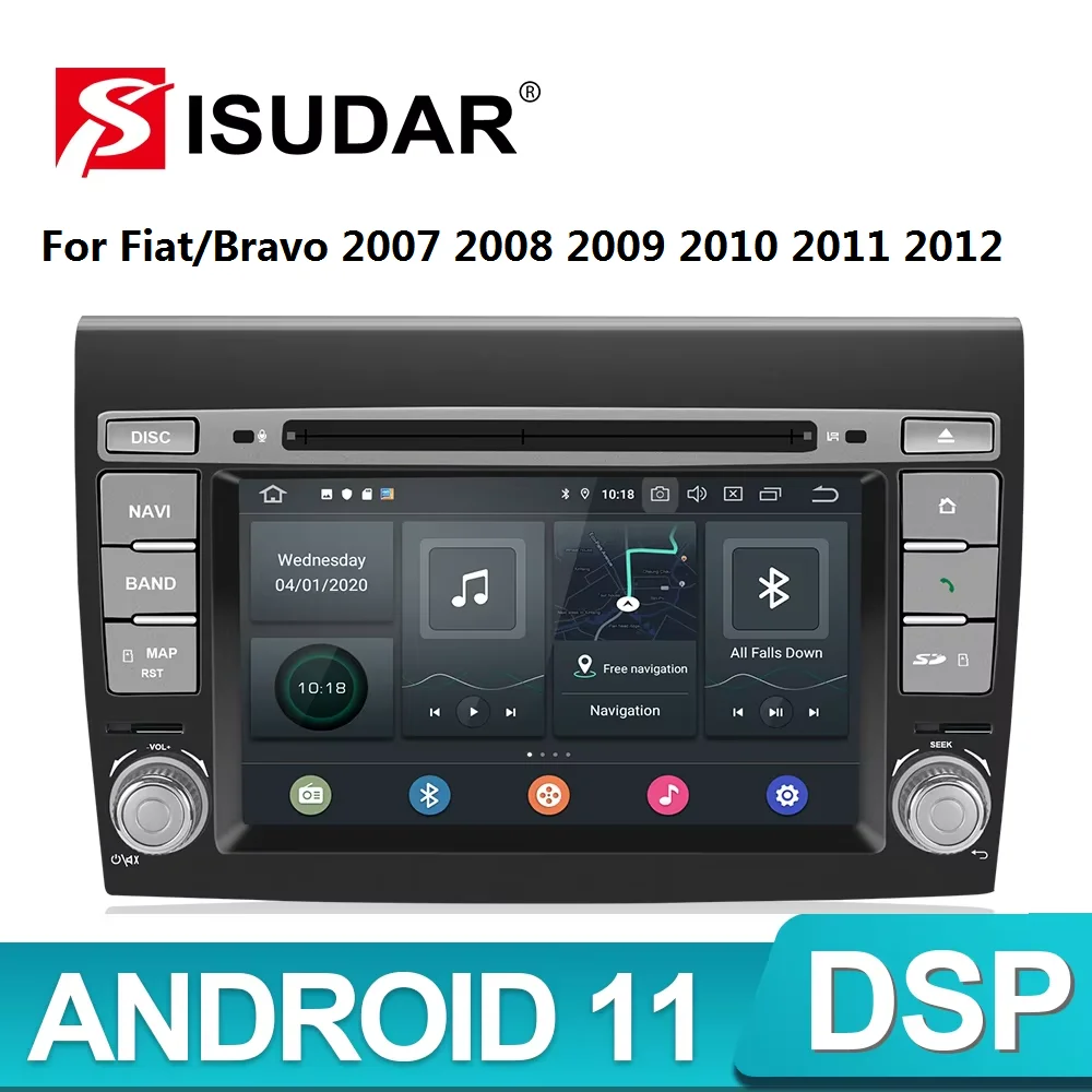 Isudar PX6 2 Din Android 11 Auto-Multimedia-Player Für Fiat/Bravo 2007 2008 2009 2010 2011 2012 DVD Auto GPS Radio Video Player Image