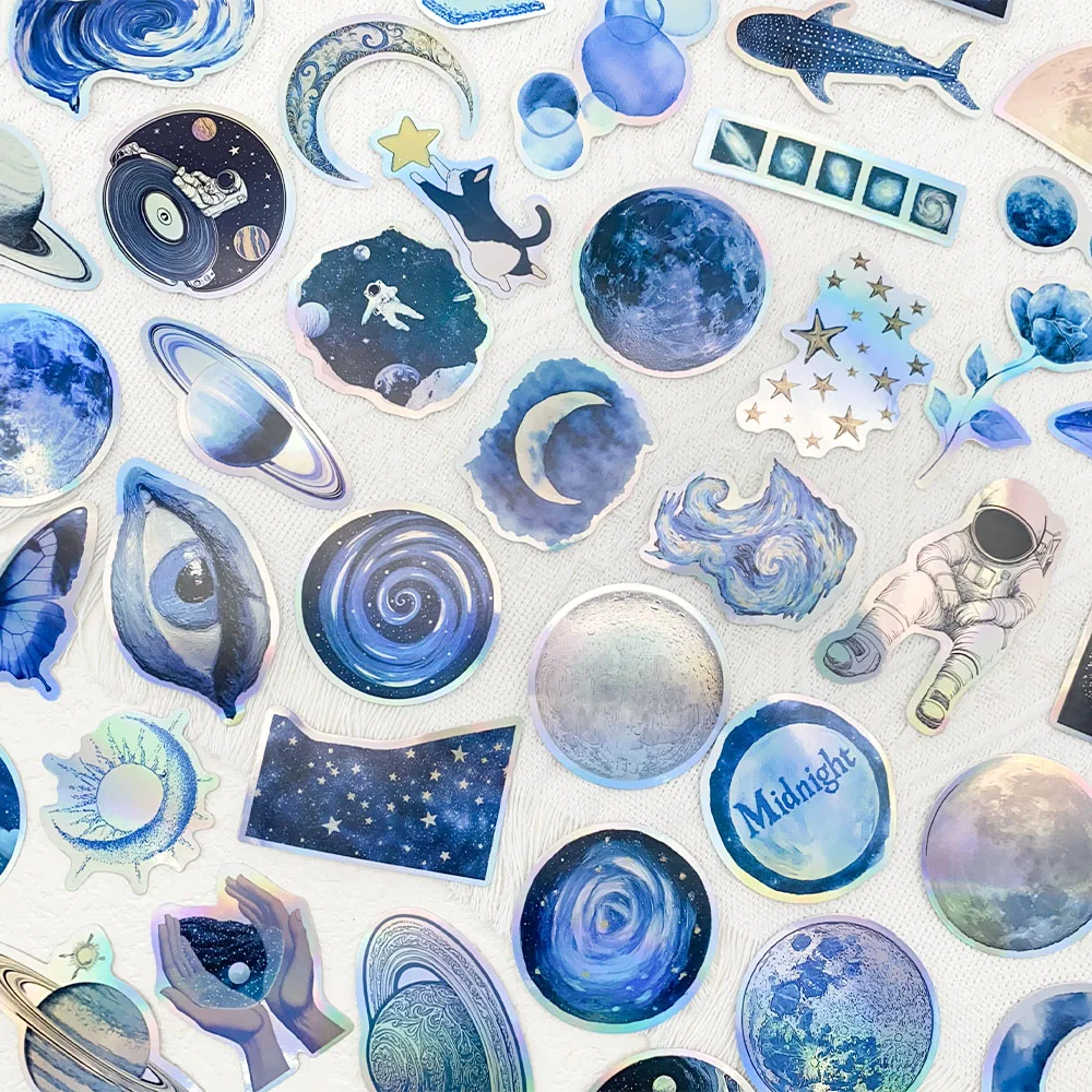 50 stücke Laser Blau Himmel Transparent PET Aufkleber Aufkleber Für Telefon Laptop Sammelalbum Gitarre DIY Ästhetische Aufkleber Kreative Geschenke Image