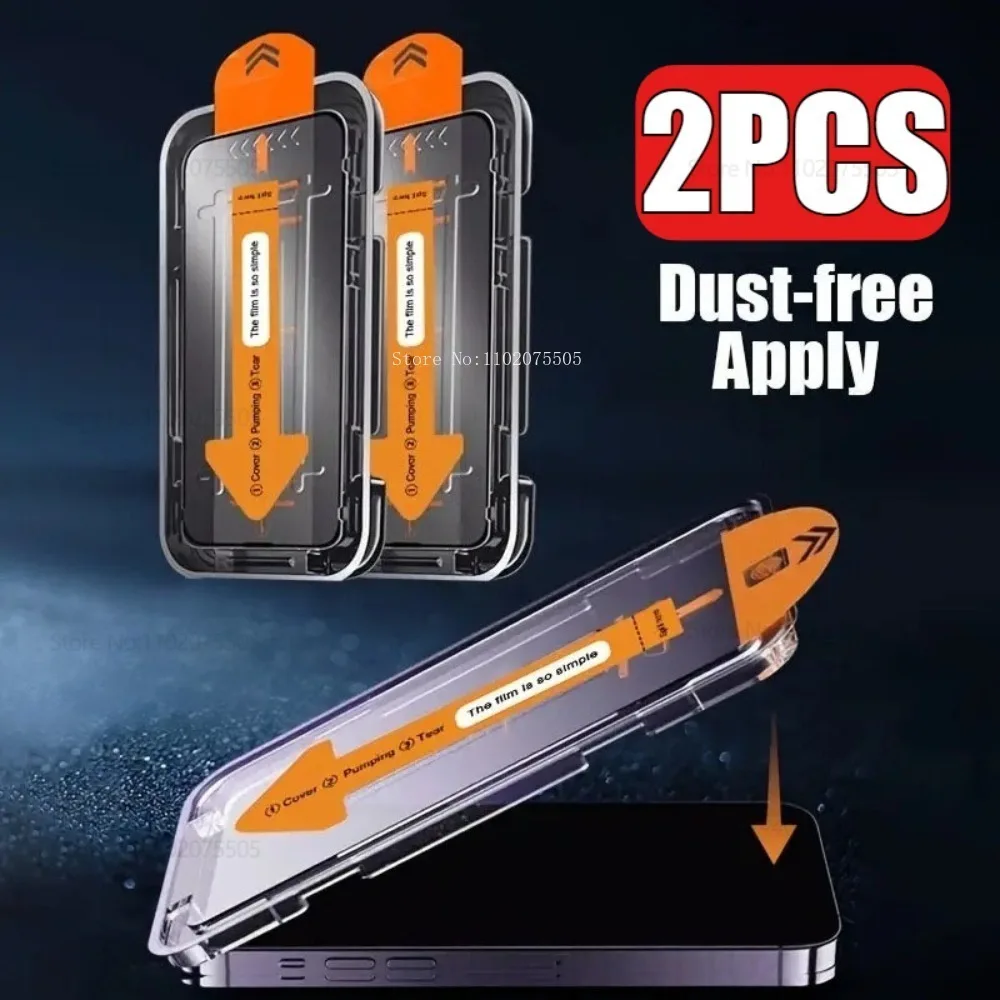 2 Stück gehärtetes Glas mit vollständiger Abdeckung für IPhone17 17 Air 17 Promax 14 15 Plus 11 12 Promax 13 Mini 16 Promax One Click Installation Image