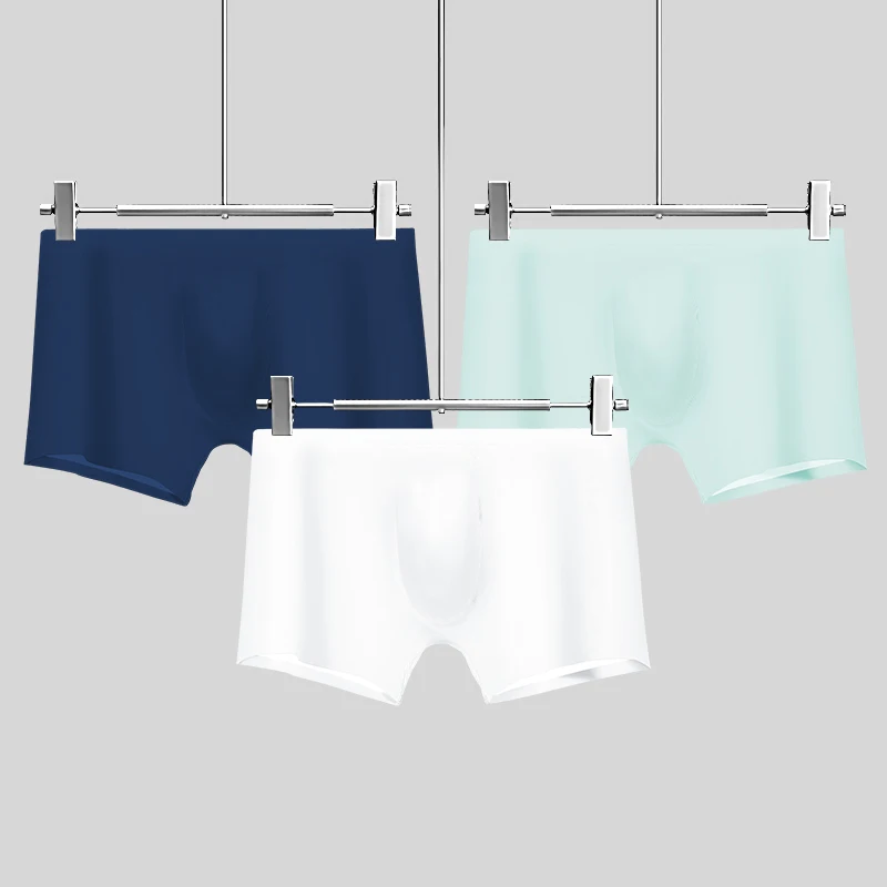 Herrenunterwäsche Herren-Boxershorts aus Eisseide mit 3D-Punch-Unterseite im Schritt Nahtlose, ultradünne Boxershorts für den Sommer, atmungsaktive Shorts Image
