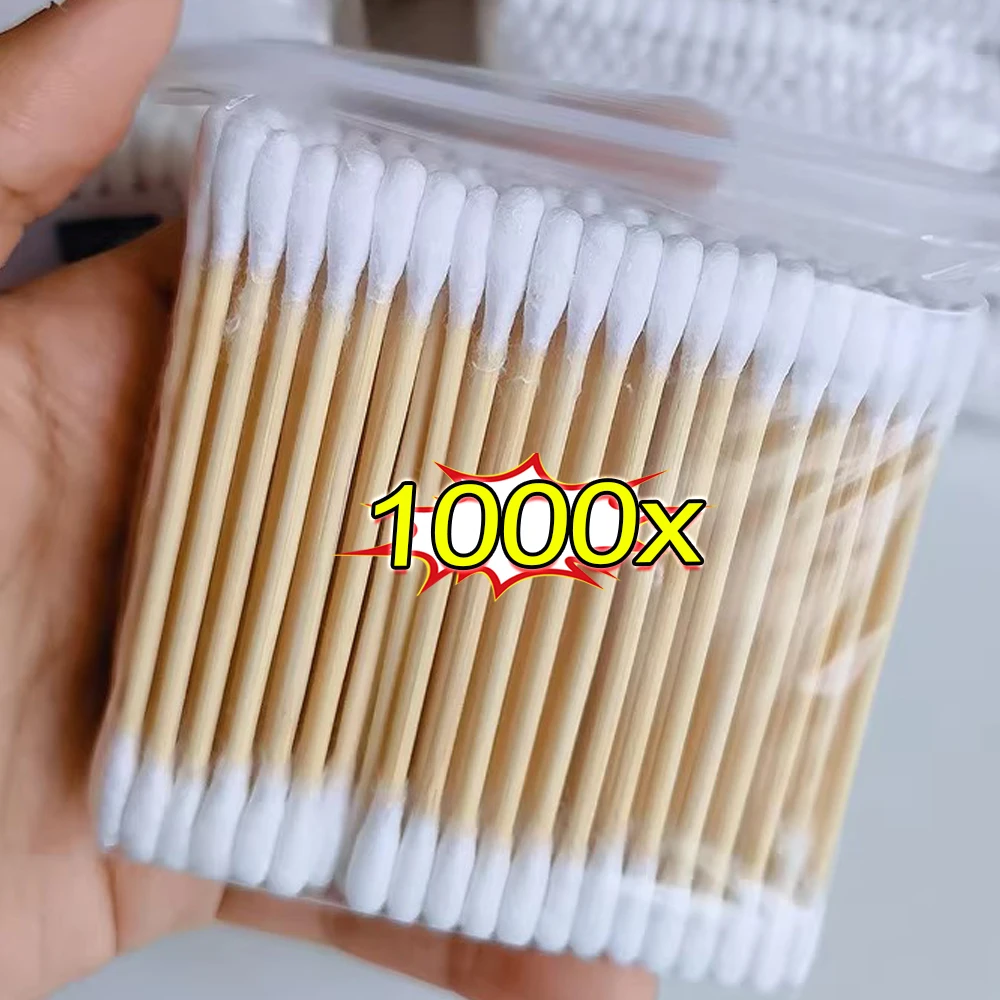 100 stücke-1000 stücke Doppelkopf Holz Wattes täbchen Multifunktions-Nasen ohren Reinigung Frauen Make-up-Tools Lippenstift Wattes täbchen Spitze Sticks Image