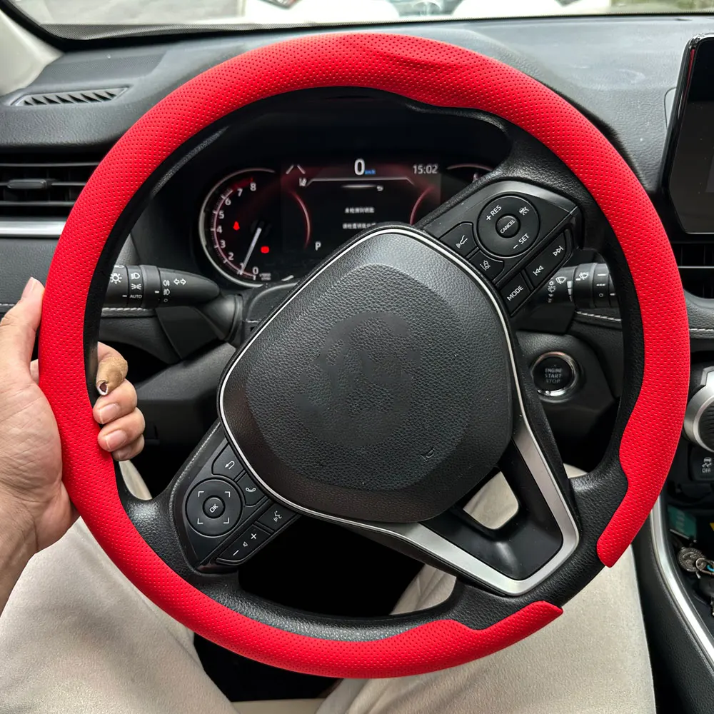 Runder Auto-Lenkradbezug aus Leder mit flachem Boden, atmungsaktiv, angenehmes Gefühl, Lenkradbezug, Lenkzubehör vom Typ D Image