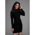 Strickkleid LAURA SCOTT, Damen, Gr. 38, N-Gr, schwarz, Strick, Obermaterial: 70% Viskose, 30% Polyamid, unifarben, geblümt, feminin, figurumspielend mini, hoch geschlossener Ausschnitt, Langarm, Kleider, in Mini-Länge mit edler Spitze - NEUE KOLLEKTION