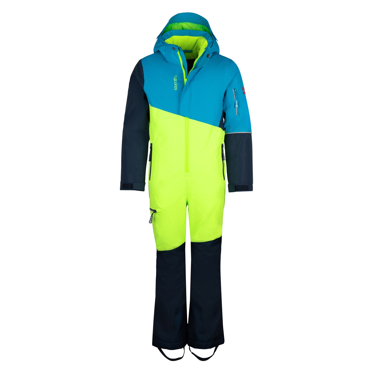 Skianzug TROLLKIDS "KIDS HALLINGDAL SNOWSUIT", Kinder, Gr. 152, blau (cool lime, vivid blau, night sky), Obermaterial: 100% Polyester. Wattierung: 100% Polyester, Sportanzüge Image