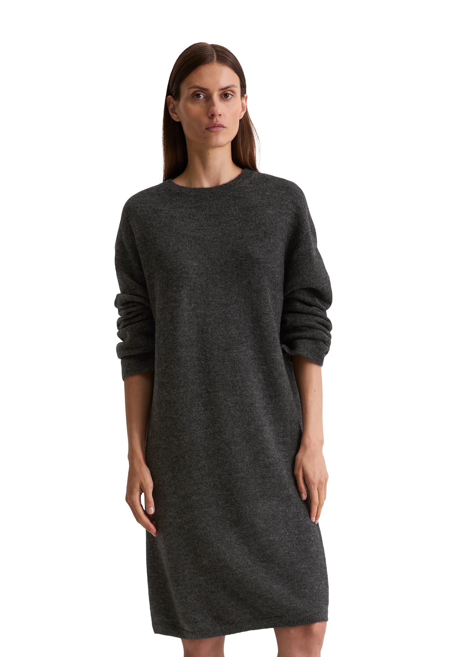 Strickkleid MARC O'POLO, Damen, Gr. 38, N-Gr, grau (night grau melange), Strick, Obermaterial: 49% Schurwolle, 25% Alpaka, 24% Polyamid, 2% Elasthan, unifarben, relaxed fit ca. Mitte Knie, Rundhals, Kleider, Rundhalsausschnitt, Relaxed Fit,...