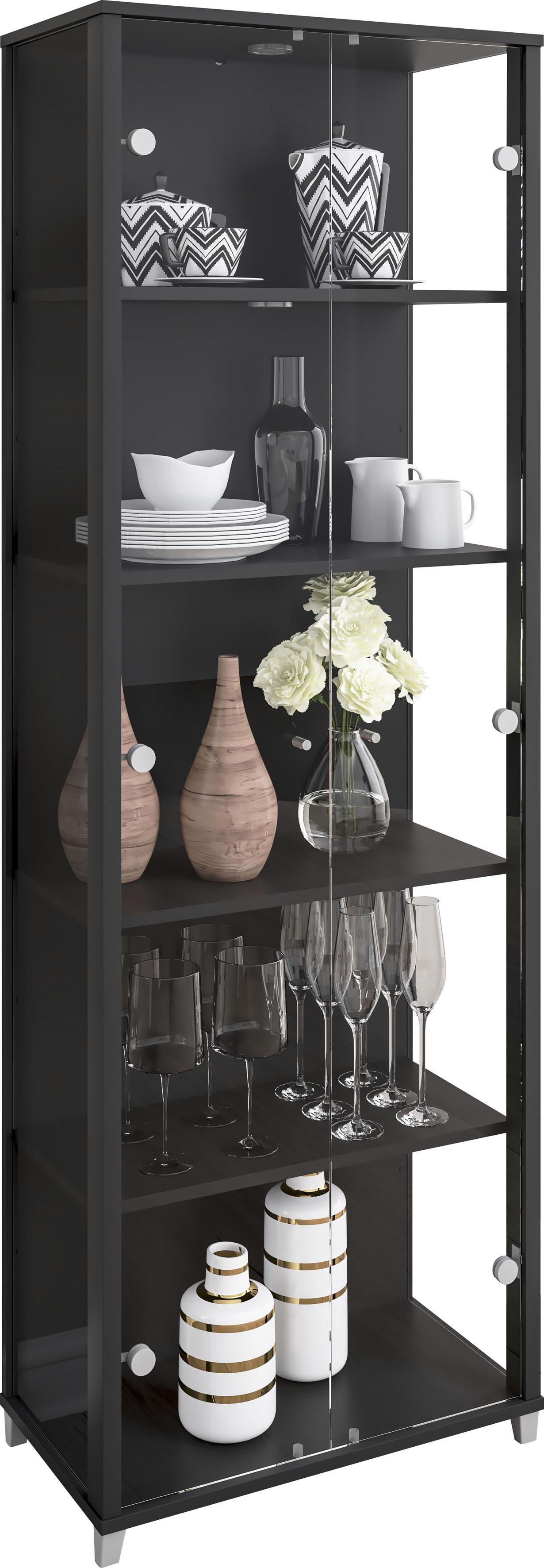 Vitrine FIF MÖBEL "OPTIMA", schwarz, B:57,5cm H:172cm T:32cm, Holzwerkstoff, Sicherheitsglas ESG, Schränke, Vitrine, Standvitrine, Vitrinenschrank, Glasvitrine, Sammlervitrine