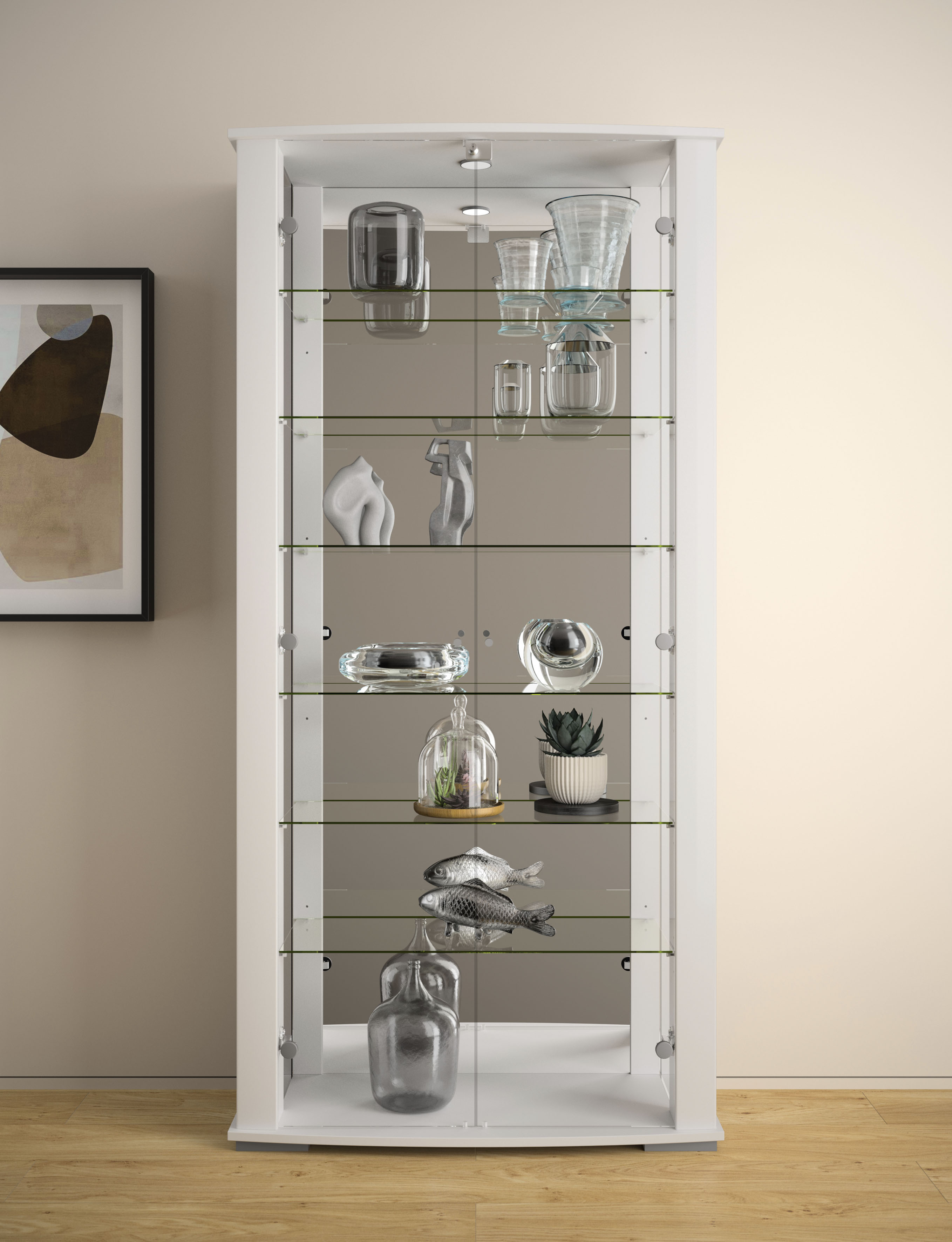 Vitrine FIF MÖBEL "STELLA", weiß, B:86cm H:178cm T:38,2cm, Glas, Holzwerkstoff, Sicherheitsglas ESG, Schränke, Vitrine, Standvitrine/Glasvitrine 2x Glastür,perfekt für Sammler,Sammlervitrine