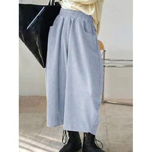 Damen Lange Unterhosen Abgeschnittene Hose Haremshose Urlaub Vintage Mode Knöchellang Hohe Taille Einfarbig Tasche Elastischer Bund Bequem Atmungsaktiv Mikroelastisch Täglich Outdoor Straße Blau Image