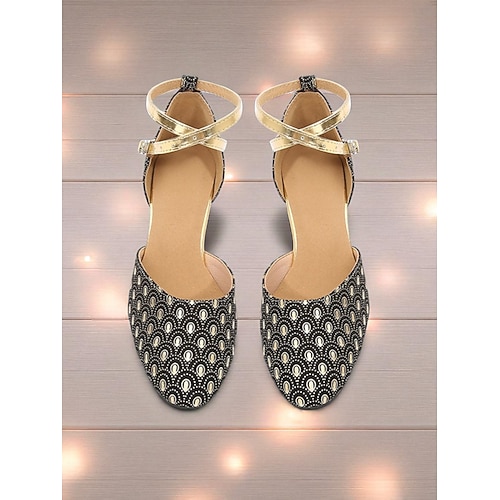 Damenschuhe mit blauen Mustern für den Gesellschaftstanz – Vintage-Schuhe im Gatsby-Stil mit Knöchelriemen für professionelles Tanzen und Partys Image