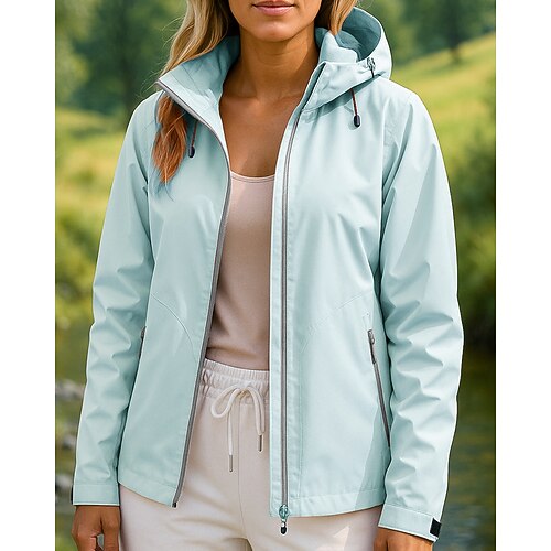 Damen Windjacke Softshelljacke Wanderjacke Außen Wasserdicht Winddicht Wanderoutfits Wanderbekleidung Frühling Herbst Oberteil Angeln Camping / Wandern / Höhlenforschung Laufen Einfarbig Schwarz Wei Image