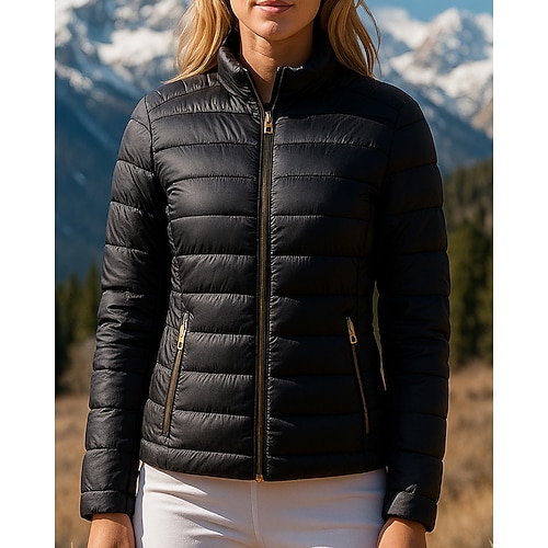 Damen Wanderjacke Daunenjacke Thermojacke Außen Thermik Warm Wanderoutfits Wanderbekleidung Winter Herbst Oberteil Angeln Camping / Wandern / Höhlenforschung Laufen Einfarbig Schwarz Gelb Rot Image