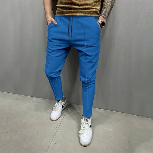 Herren Jogginghose Hose Kordelzug Tasche Elastischer Bund Einfach Komfort Sport im Freien Täglich Mode Lässig Hellkaki Schwarz Mikroelastisch Image
