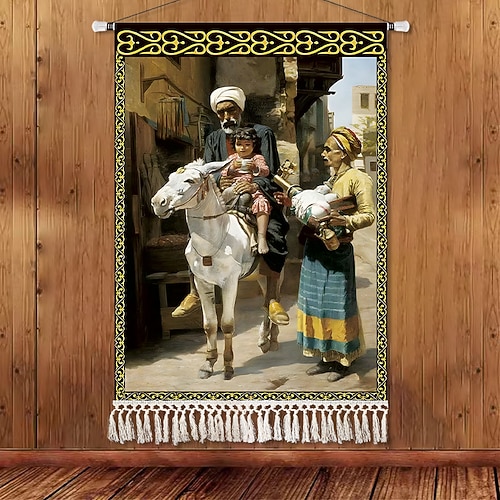 Schöne uighurische ethnische Wandteppich künstlerische Hintergrunddekoration Boho hängende Kunst für Schlafzimmer Wohnzimmer oder Café Image