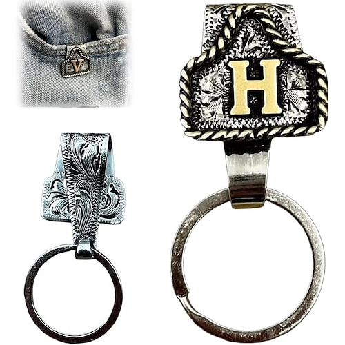 handgefertigter Schlüsselanhänger mit Kuhanhänger und Kupfer-Initialen, maßgefertigter Schlüsselanhänger mit Buchstaben im Texas-Western-Cowboy-Stil, Vintage-Schlüsselanhänger aus Metall von A bis Z Image