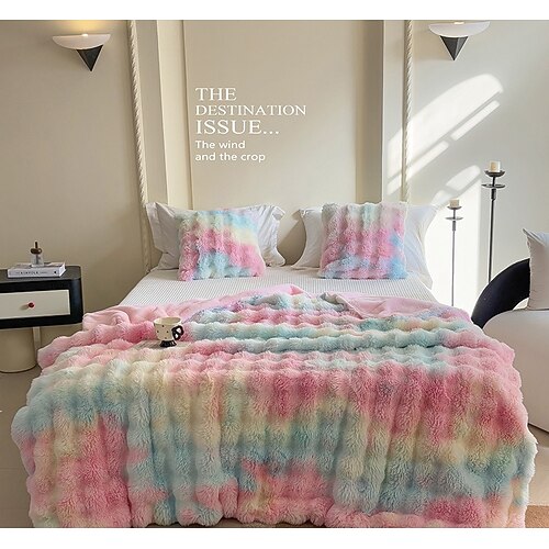 Toskana-Decke aus Kunstkaninchenfell im Batik-Stil, doppellagiger Überwurf aus dickem Plüsch, langflorige Fleecedecke für Büro und Zuhause Image