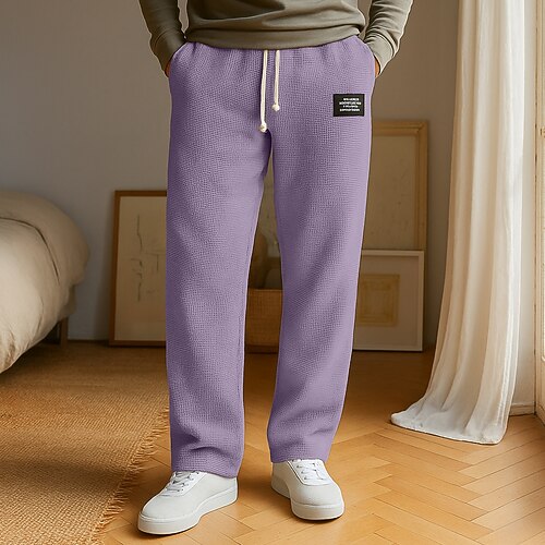 Herren Waffel Stoffhosen Waffelhose Kordelzug Fronttasche Einfach Komfort Volle Länge Outdoor Heim Party Mode Schick Modern Dunkelbraun Schwarz Dehnbar