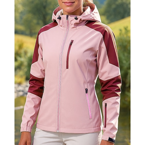 Damen Windjacke Softshelljacke Wanderjacke Außen Wasserdicht Winddicht Wanderoutfits Wanderbekleidung Frühling Herbst Oberteil Angeln Camping / Wandern / Höhlenforschung Laufen Patchwork Rosa Blau Image