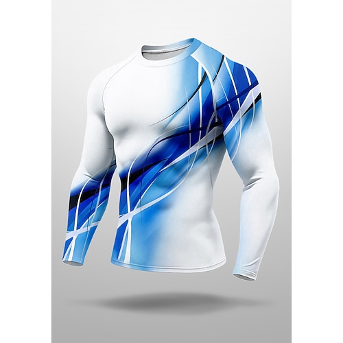 Herren Kompressionsshirt Laufshirt 3D-Druck Langarm Basisschicht Frühling Herbst Farbverläufe Schnelltrocknend Kompression Power Flex Feuchtigkeitsableitend Fitnesstraining Aktives Training Übung Image
