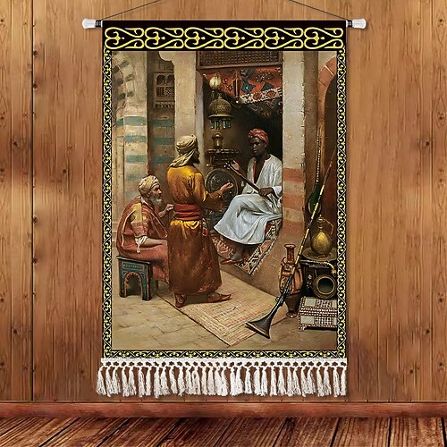 Schöne uighurische ethnische Wandteppich künstlerische Hintergrunddekoration Boho hängende Kunst für Schlafzimmer Wohnzimmer oder Café Image