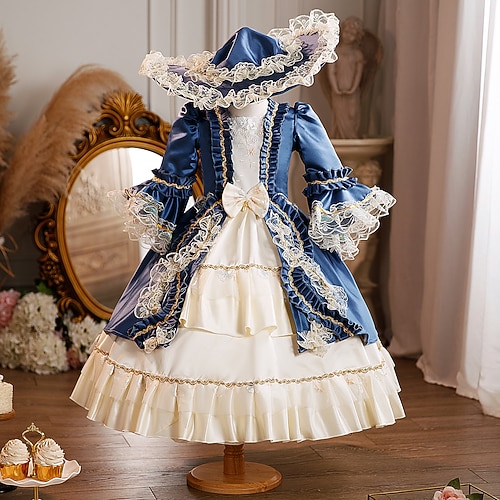Rokoko Viktorianisch Prinzessin Maxi Partykostüm Zubehör Glockenärmel Prinzessin Schleife Retro Ballkleid Spitzkragen Kostüm Mädchen königlich Weihnachten Halloween Karneval Maskerade Hochzeitsfeier Image