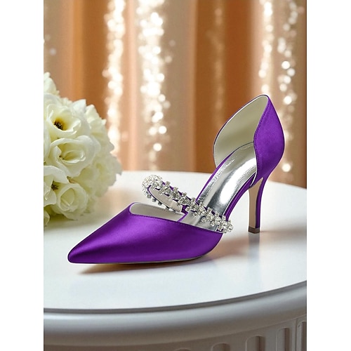 Damen-Pumps mit Stilettoabsatz in Blaugrün aus Satin und Kristallriemen – elegante Pumps mit spitzer Spitze für formelle Anlässe und Cocktailpartys Image