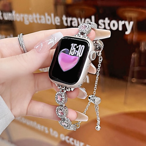 Schmuck Armband Kompatibel mit Apple Watch Armband 38mm 40mm 41mm 42mm 44mm 45mm 49mm Damen Glitzer Kristall Strass Ersatzarmband für iwatch Ultra 2 Series 9 8 7 SE 6 5 4 3 2 1 Image