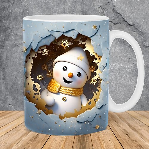 Weihnachtsgeschenk-Tasse 3D-Schneemann 12oz, süße Weihnachts-Kaffeetasse aus Keramik, festliche heiße Schokoladen-Teetasse für den Winter, Weihnachtsfeier, Büro, Heimdeko-Sammlerstück Image