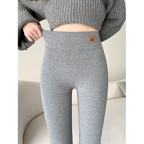 Damen Leggings mit Fleecefutter Fleecehose Leggings Mode Streetwear Lässig Volle Länge Hohe Taille Einfach Hoher Schnitt Bequem Weich Dehnbar Täglich Urlaub Dunkelgrau Schwarz Grau Herbst Winter Image
