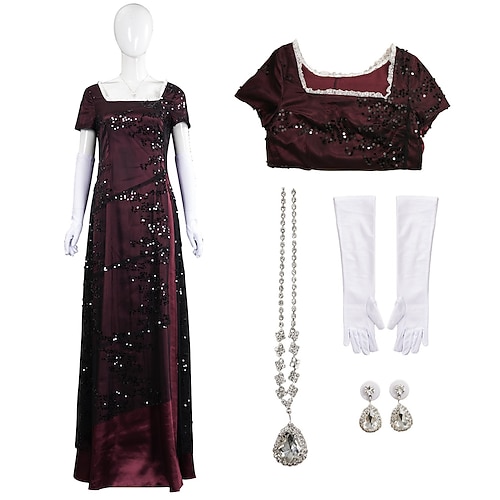 Goldene Zwanziger 1920er Knöchellänge Kleid Abendkleid Ausgefallene Kostüme Kurze Ärmel Der große Gatsby Pailletten Quadrathals Kostüm Damen Karneval Abendgesellschaft Party Maskerade Erwachsene