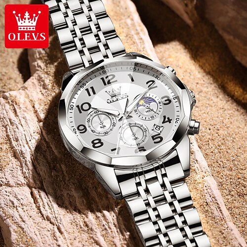 Die neue Olevs Herren Business Uhr eine multifunktionale Uhr mit leuchtendem Mondphasen-Chronograph Digitalzifferblatt wasserdicht lässig und modische Quarzuhr und eine Herren Sports Armbanduhr